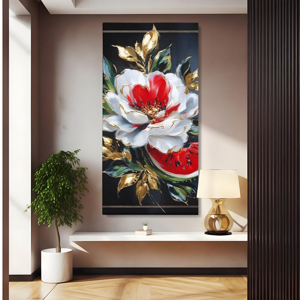 Tablou canvas cu tablou canvas cu floare si pepene, fara rama, pe sasiu de lemn